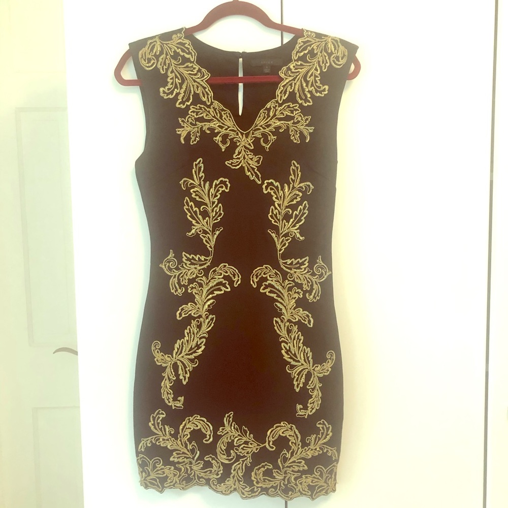 Aryn K for Anthropologie black and gold dress